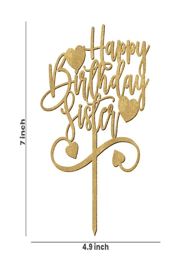 شارع الفن زينة كعكة عيد ميلاد سعيد من آرت ستريت للأخت | لوازم تزيين حفلات أعياد الميلاد (ذهبي، 7 × 4.9 بوصة) - Image 3